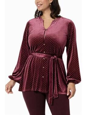NWT Colleen Lopez Women's Belted Velvet Tunic Cabernet Size Small